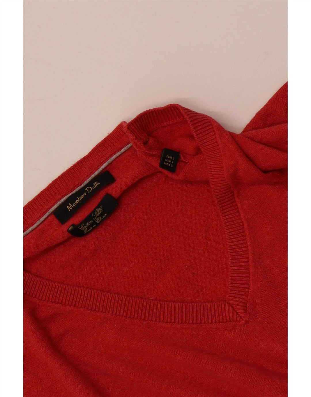 Massimo Dutti Herren-Pullover mit V-Ausschnitt, große rote Baumwolle