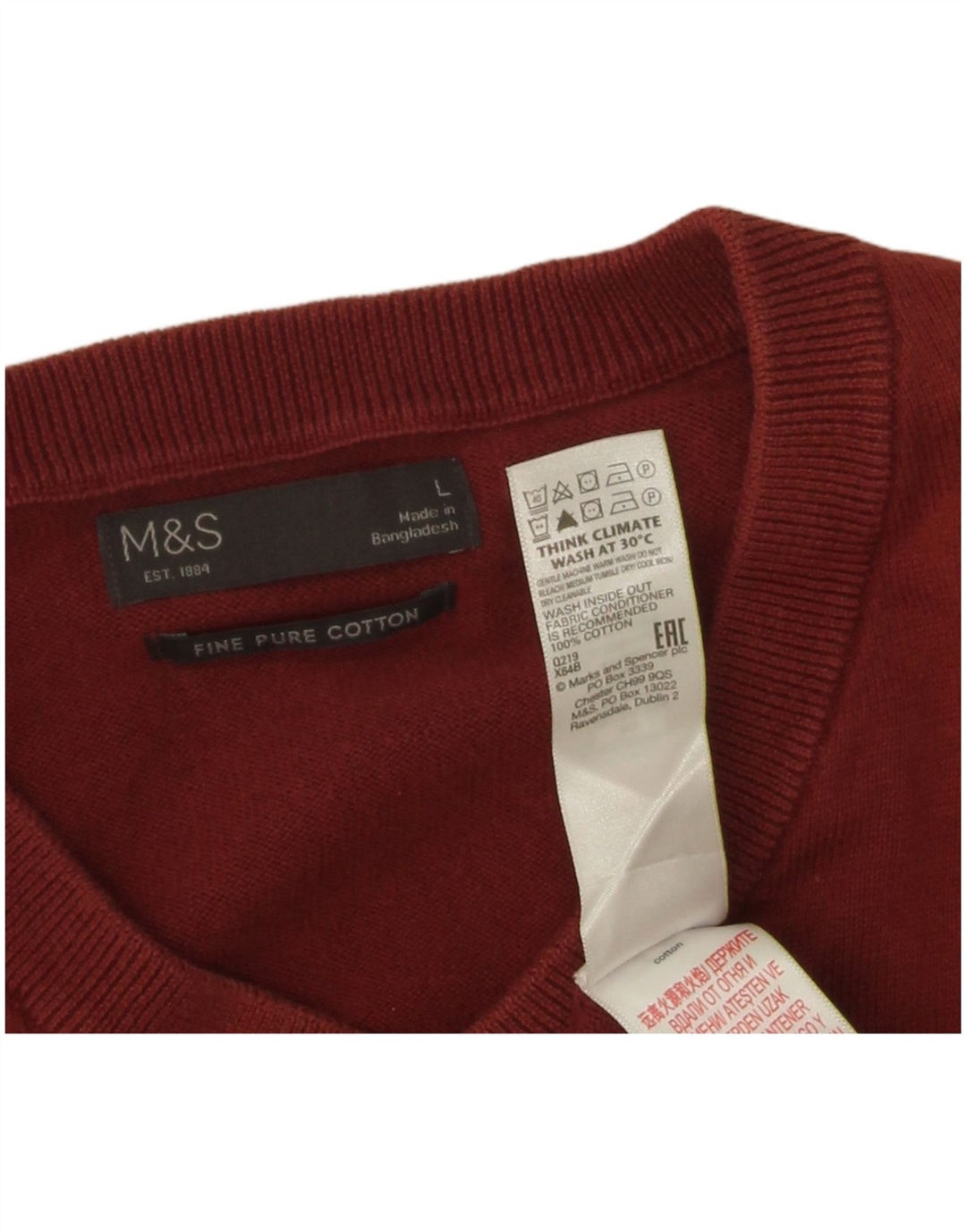 Marks & Spencer Herren-Pullover mit V-Ausschnitt, groß, kastanienbraune Baumwolle