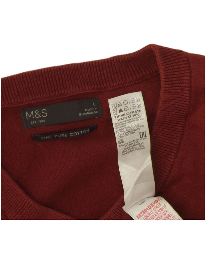 Marks & Spencer Herren-Pullover mit V-Ausschnitt, groß, kastanienbraune Baumwolle