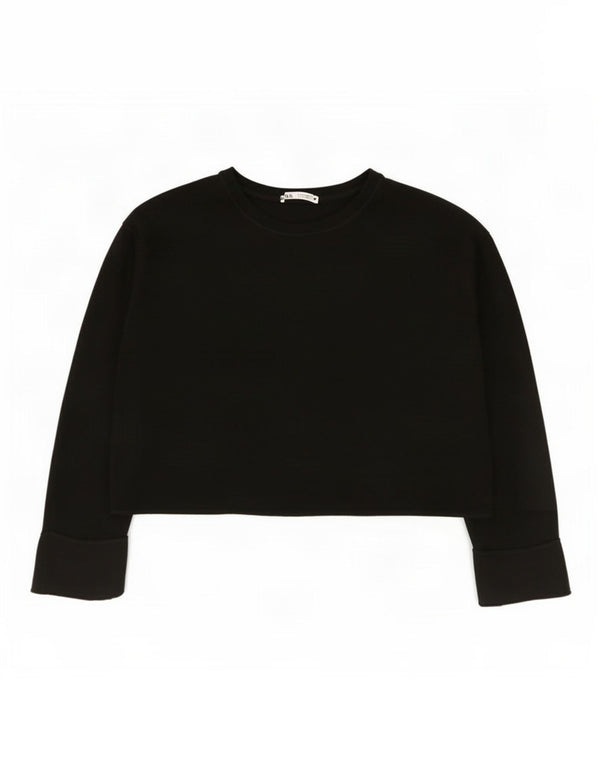 Zara Damen Crop Oversized Top Langarm UK 14 Mittelschwarze Viskose