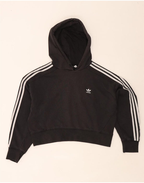 Adidas Damen Crop Oversized Hoodie Pullover UK 12 Mittelschwarze Baumwolle