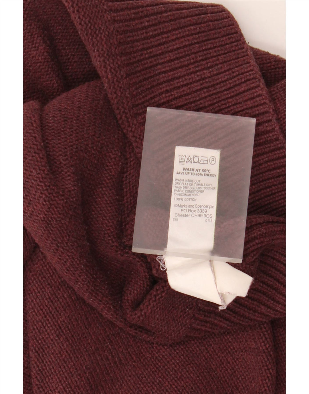 Marks & Spencer Herren-Pullover mit Schalkragen, mittelgroße Baumwolle, Burgunderrot