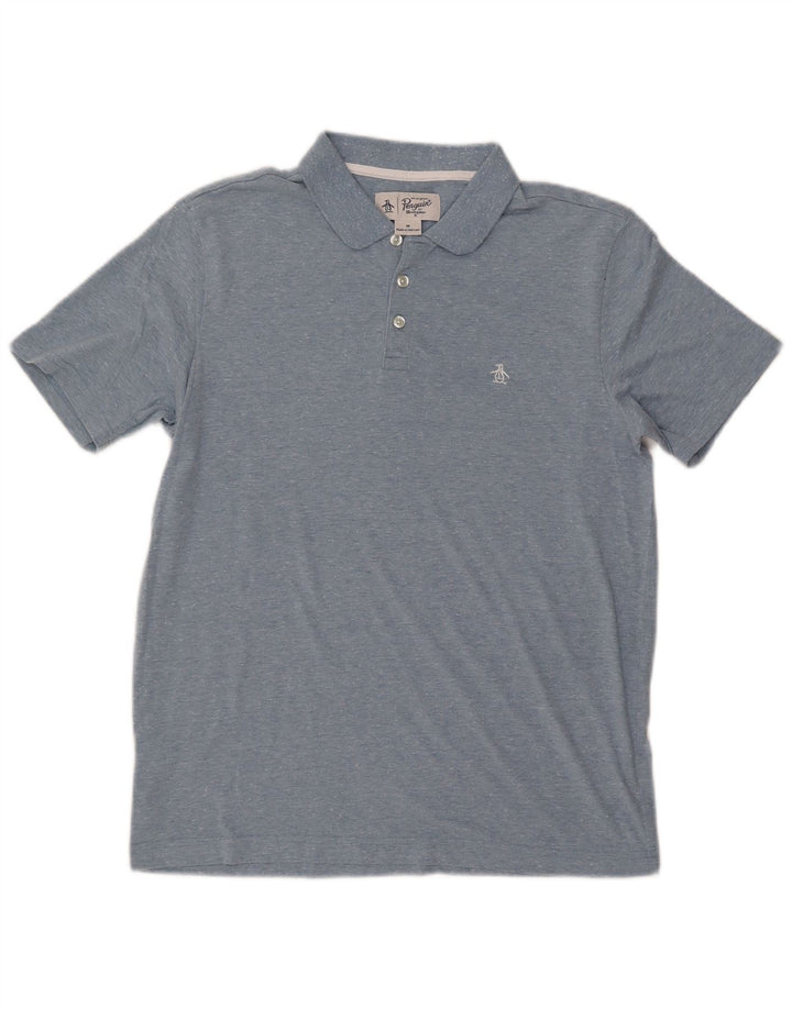 PENGUIN Herren-Poloshirt aus mittelblau gesprenkelter Baumwolle