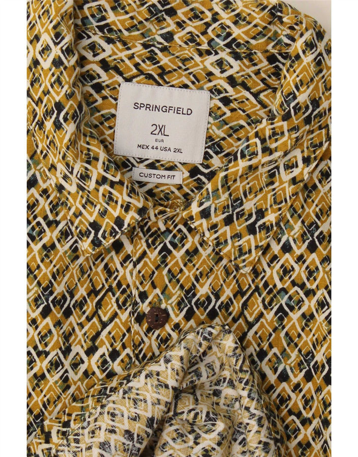 Springfield Herren Kurzarm-Hemd mit individueller Passform, 2XL, gelb, geometrisch
