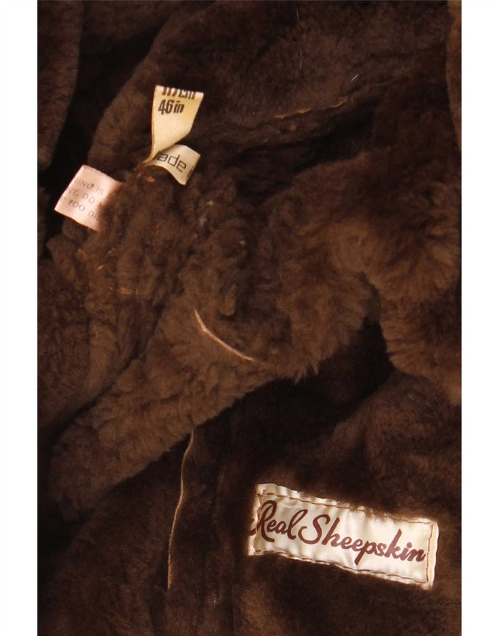 Vintage Herren Loose Fit Shearling Zweireihiger Mantel IT 46 Small Brown