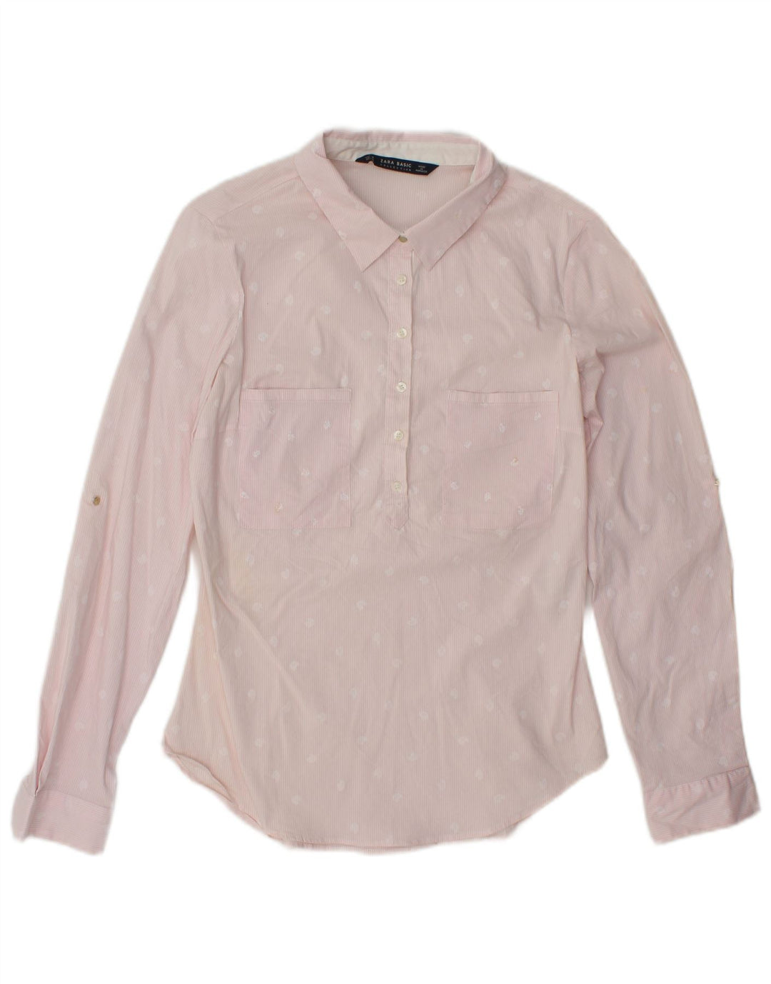 Zara Damen Langarm-Pullover-Hemd UK 12 Mittelrosa Paisley-Baumwolle