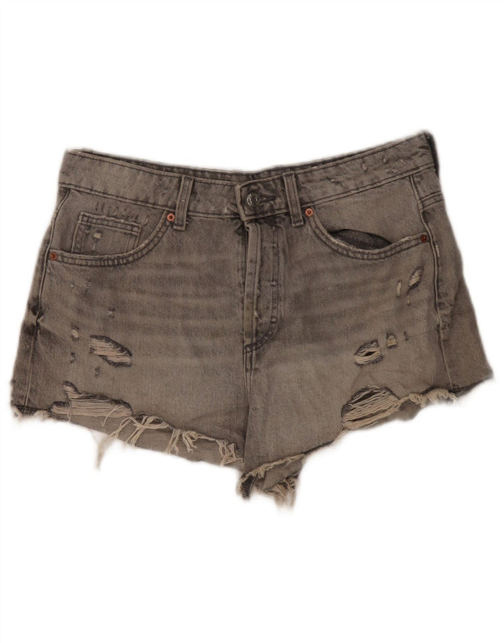 Zara Damen Denim Distressed Hotpants EU 40 Medium W30 Graue Baumwolle