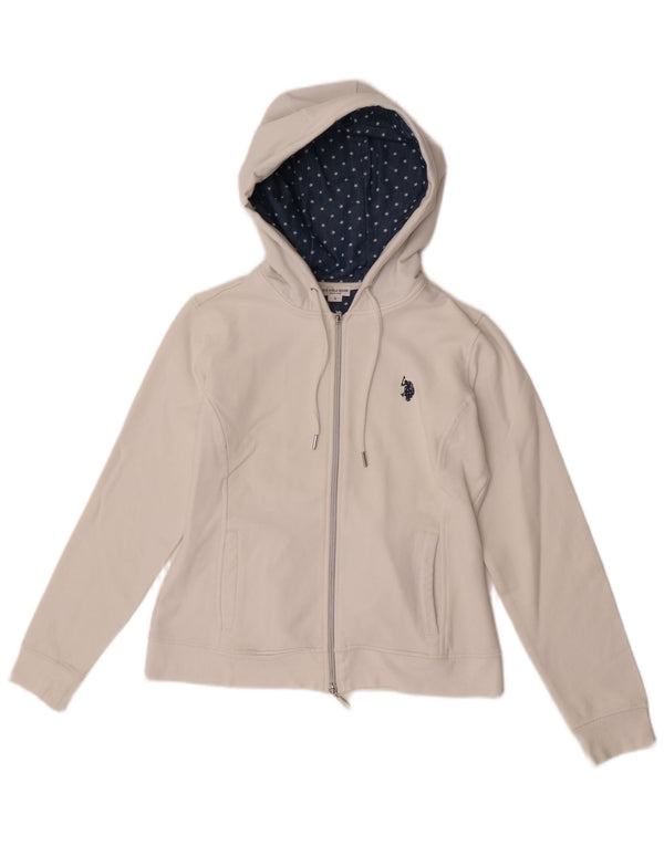 U.S. Polo Assn. Womens Zip Hoodie Sweater UK 10 Small White Cotton