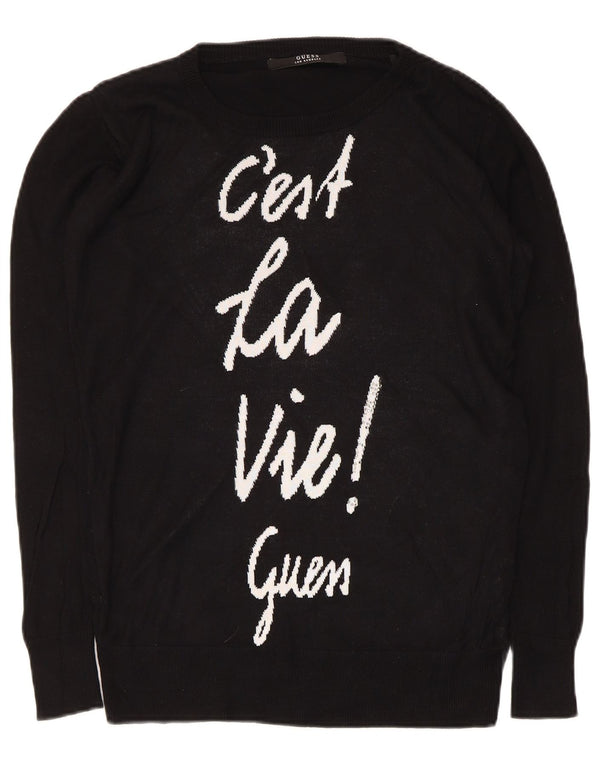 Guess Damen-Pullover mit Grafik, übergroß, Rundhalsausschnitt, Gr. 6, XS, Schwarz