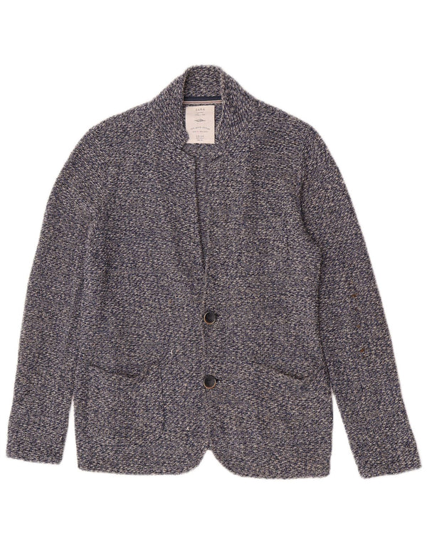 Zara Jungen-Strickblazer mit 2 Knöpfen, 13–14 Jahre, blau gesprenkelte Baumwolle