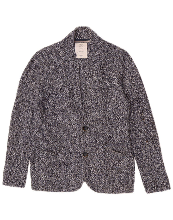 Zara Jungen-Strickblazer mit 2 Knöpfen, 13–14 Jahre, blau gesprenkelte Baumwolle