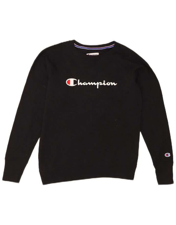 CHAMPION Womens Graphic Sweatshirt Jumper UK 14 Medium Black Polyester