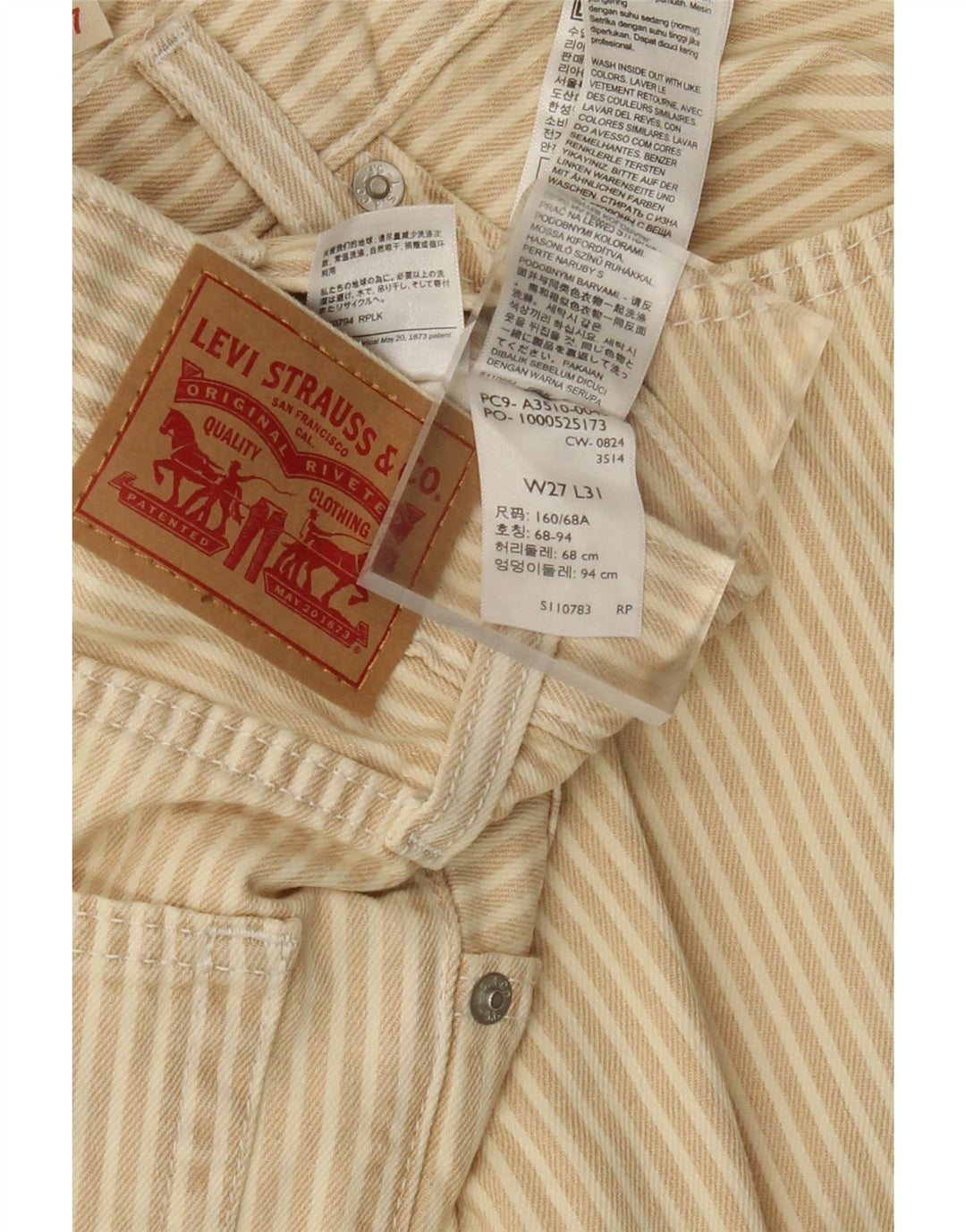 LEVI'S Gerade Damen-Freizeithose W27 L31 Beige gestreifte Baumwolle