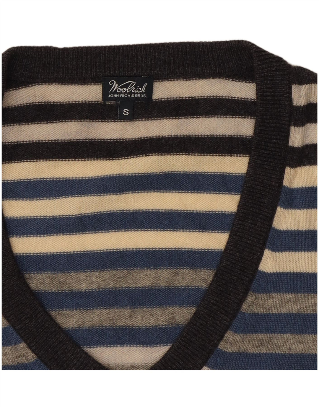 WOOLRICH Womens V-Neck Jumper Sweater UK 10 Small Grey Striped Wool