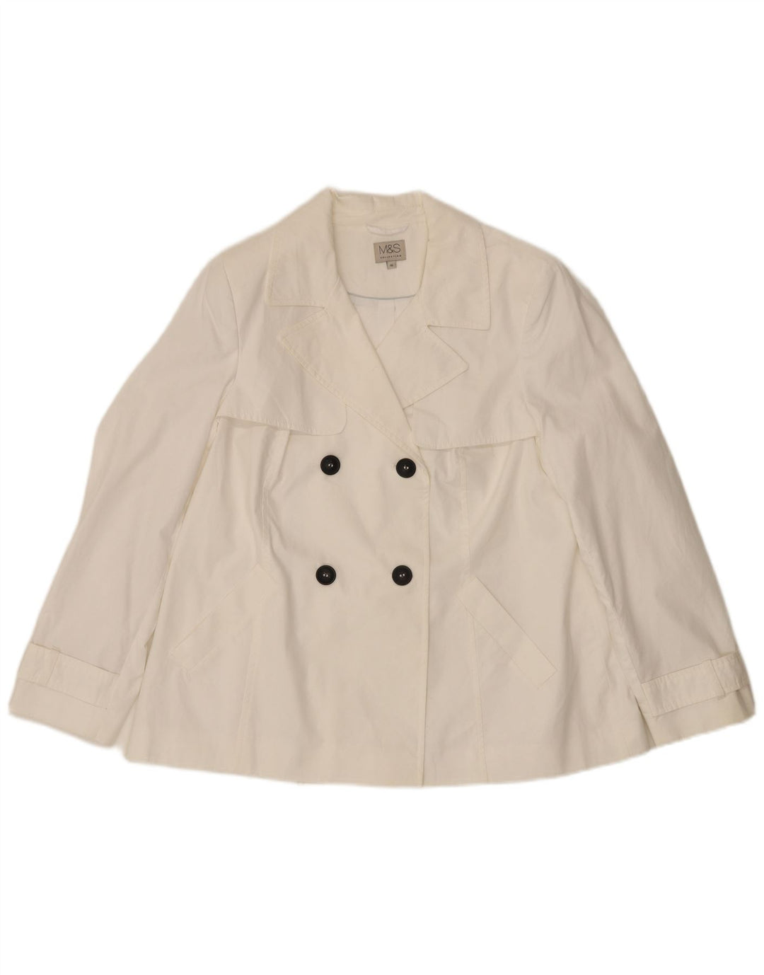 Marks & Spencer Damen Kurzer Trenchcoat UK 16 Large Weiße Baumwolle