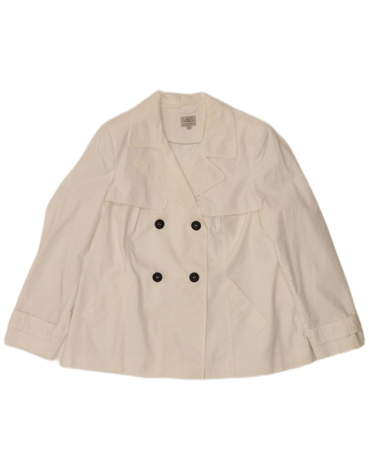 Marks & Spencer Damen Kurzer Trenchcoat UK 16 Large Weiße Baumwolle