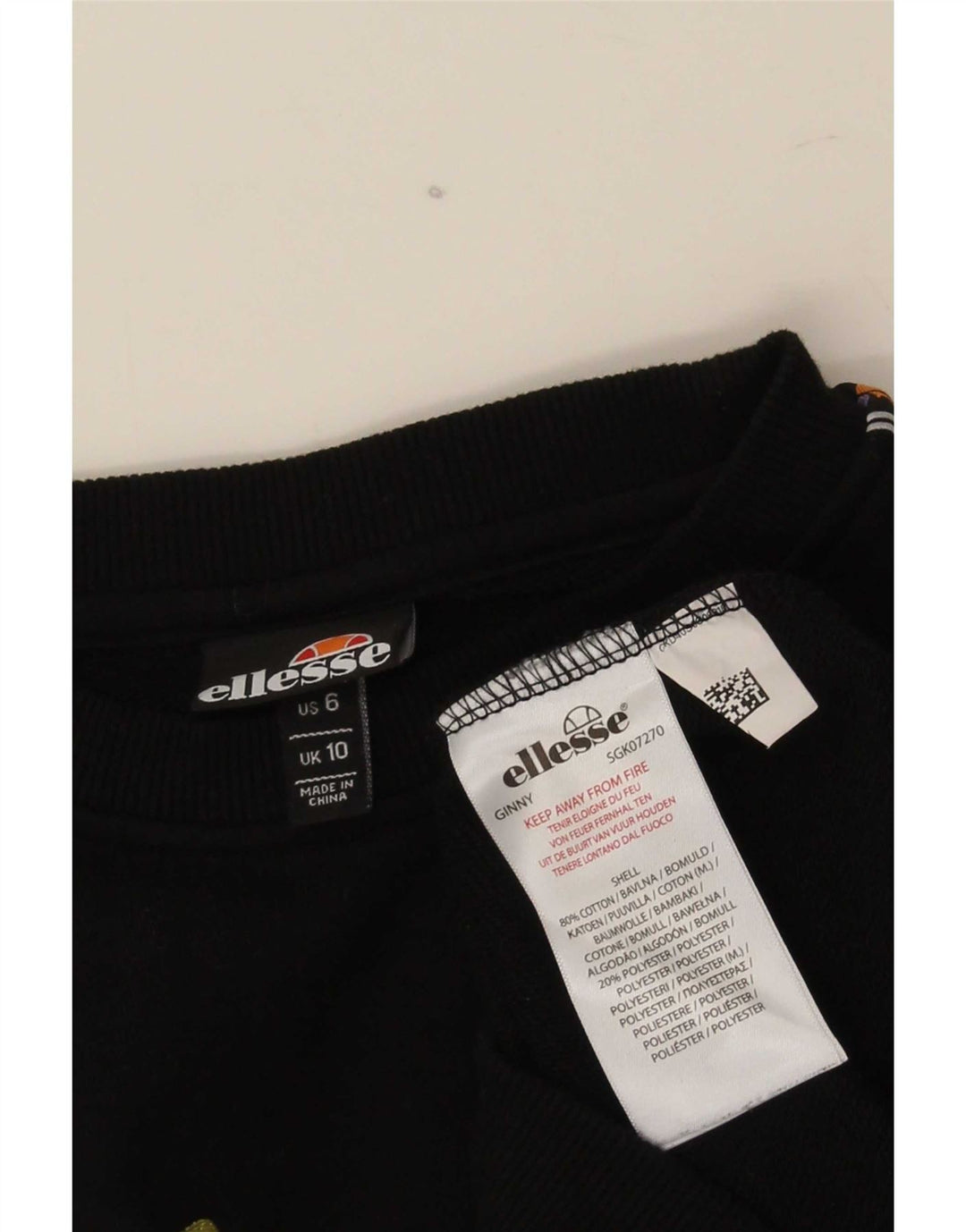 Ellesse Womens Graphic Oversized Sweatshirt Pullover UK 10 Small Schwarz Baumwolle