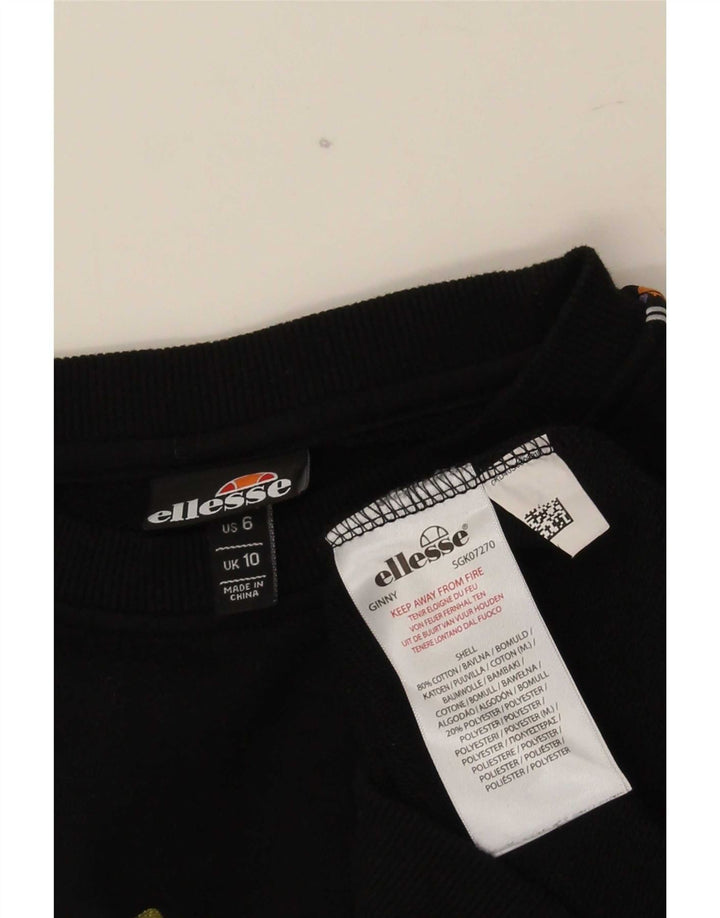 Ellesse Womens Graphic Oversized Sweatshirt Pullover UK 10 Small Schwarz Baumwolle