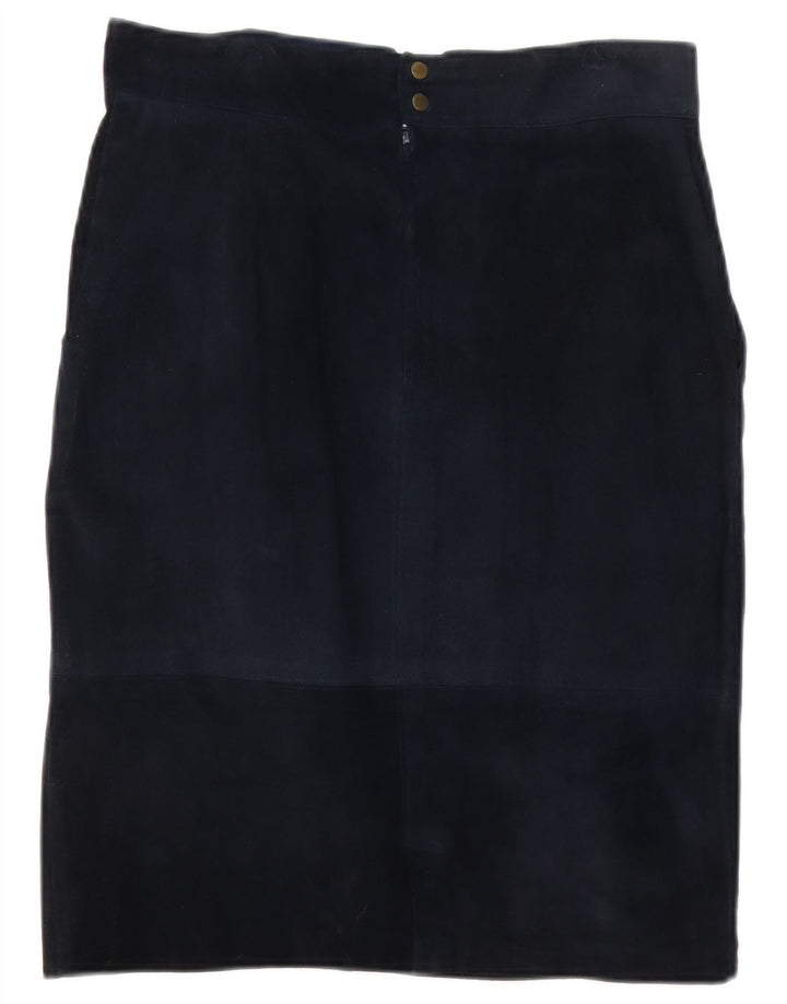 Gerader Vintage-Damen-Wildlederrock W30 Mittelmarineblau