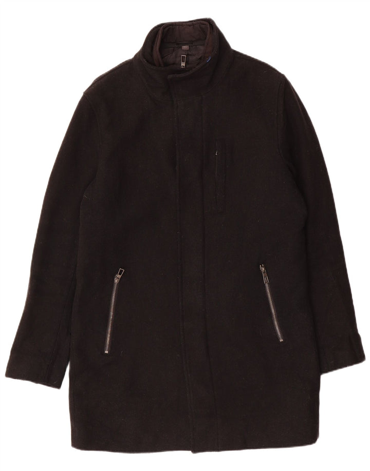 MARKS & SPENCER Mens Overcoat UK 38 Medium Black Wool