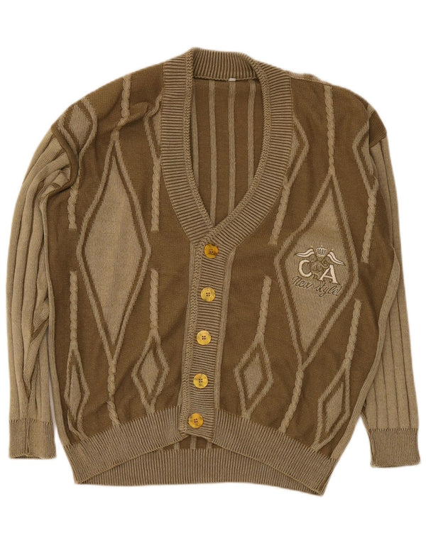 Vintage Herren Grafischer Cardigan Pullover XL Braun Argyle/Diamant Baumwolle
