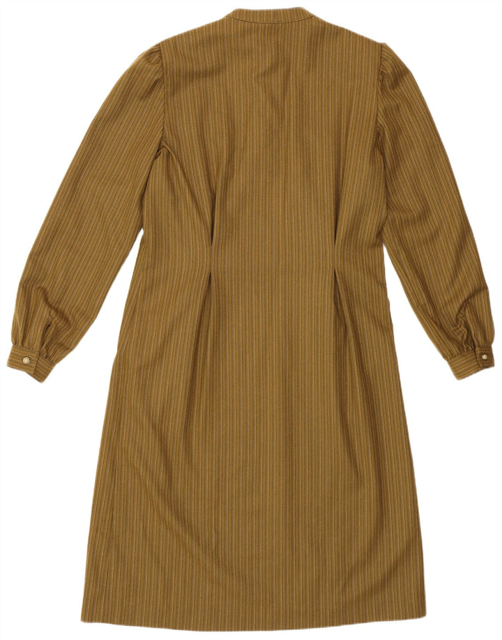 Vintage Damen Langarm Regular Basic Kleid UK 14 Mittelgrün gestreift