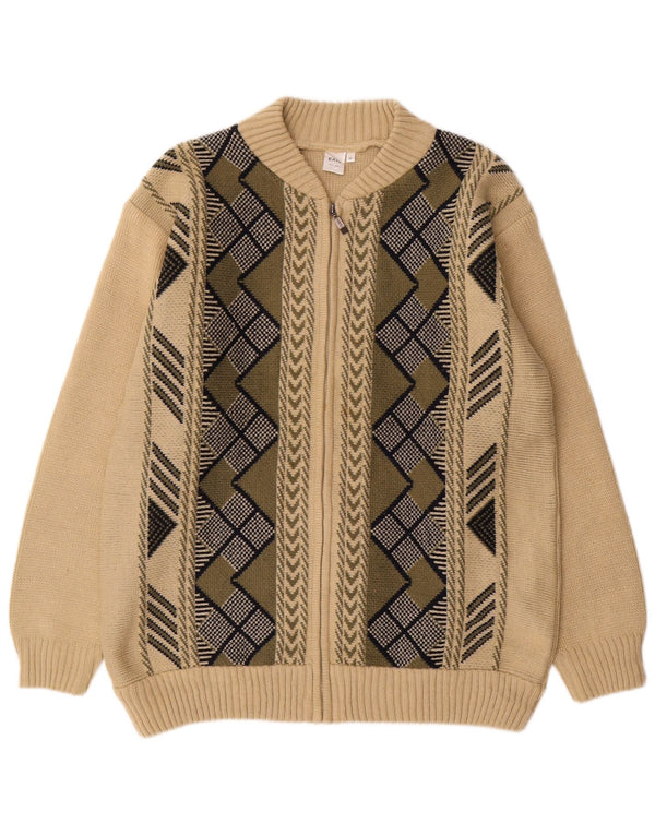 VINTAGE Herren Cardigan Pullover XL Beige Geometrisch Acryl