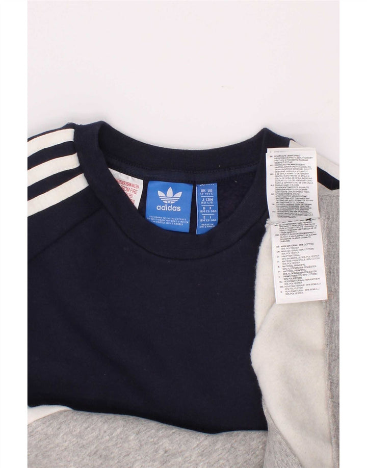 Adidas Sweatshirt für Jungen, 13–14 Jahre, graue Farbblock-Baumwolle