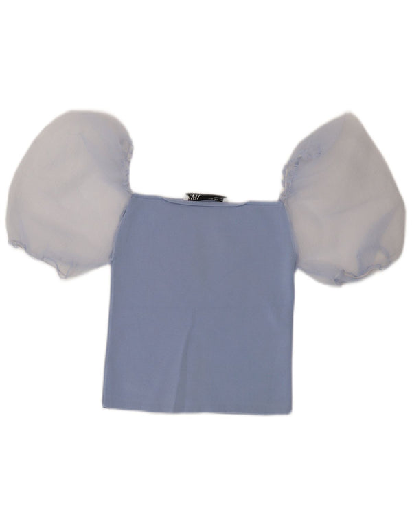Zara Damen Crop Off Shoulder Top UK 12 Mittelblauer Farbblock