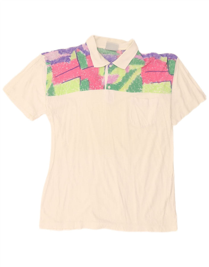 Vintage Herren Poloshirt Mittelweiß Geometrisch
