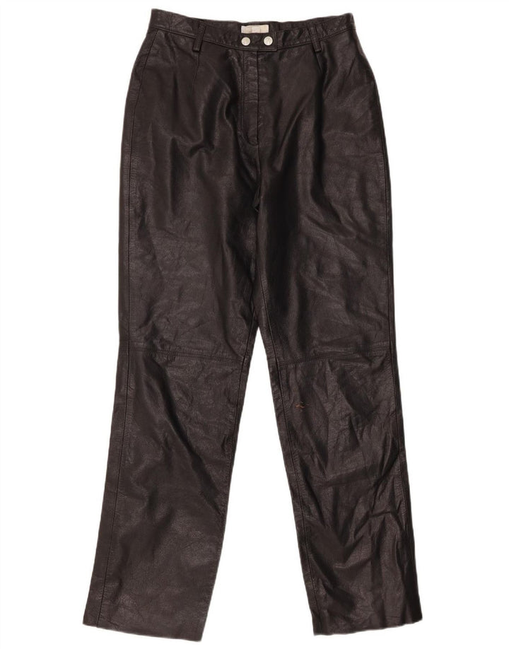 ESPRIT Damen gerade Lederhose UK 12 Medium W26 L31 Schwarzes Leder