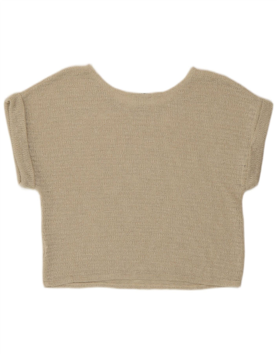 Zara Damen Crop Knit Bluse Top UK 16 Large Beige