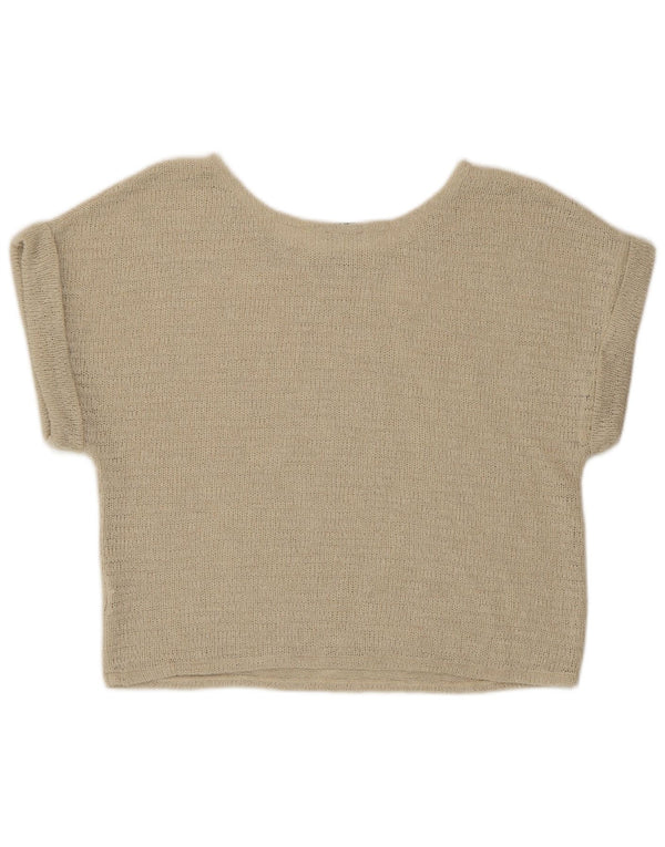 Zara Damen Crop Knit Bluse Top UK 16 Large Beige