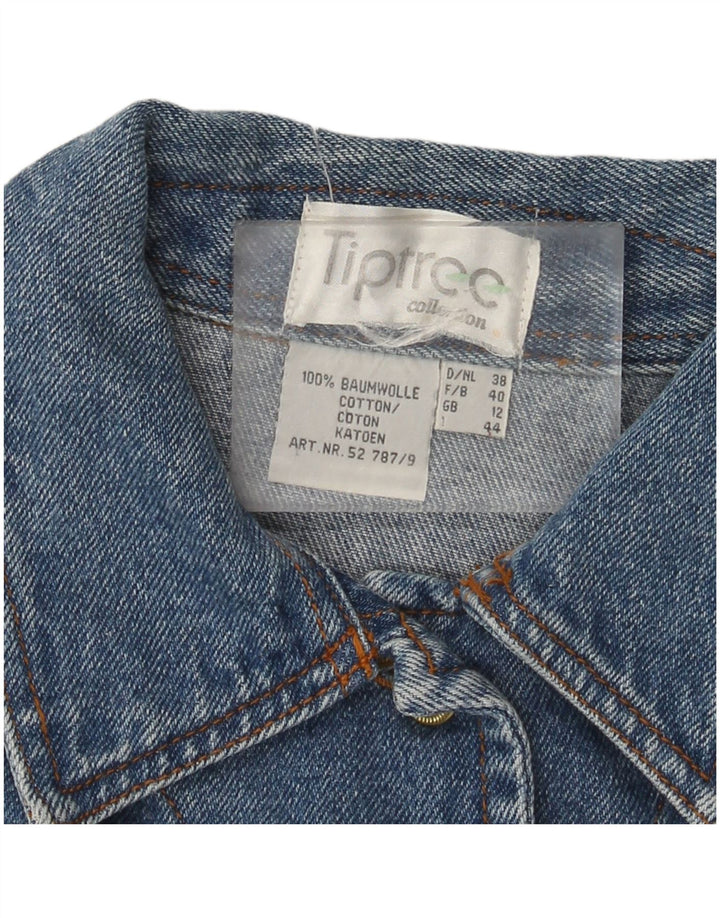 Vintage Damen Jeansjacke UK 12 Mittelblaue Colourblock-Baumwolle