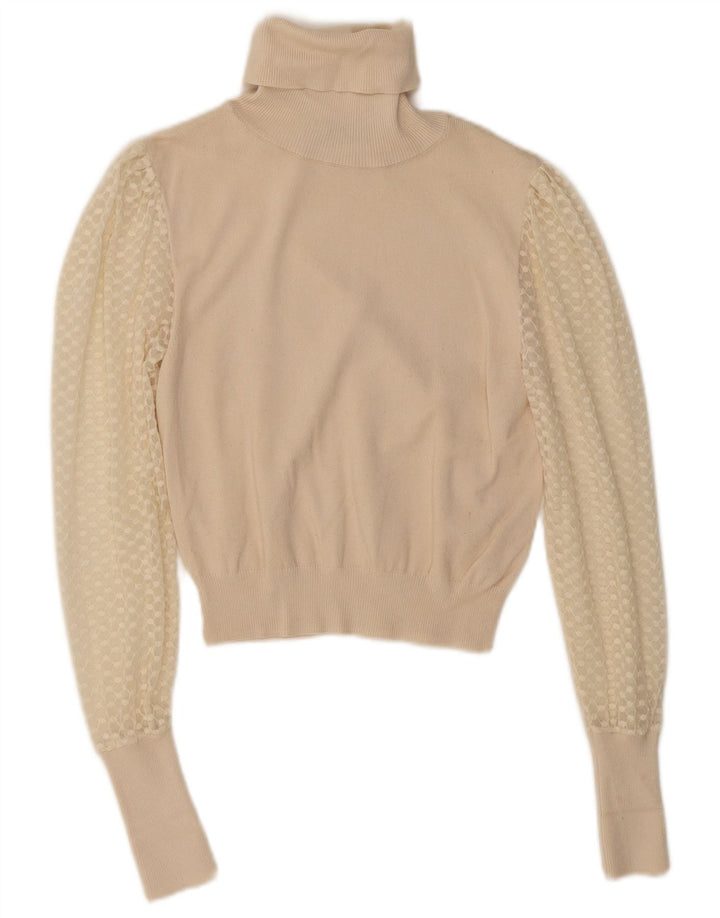 Zara Damen Crop Rollkragenpullover Pullover UK 8 Small Beige