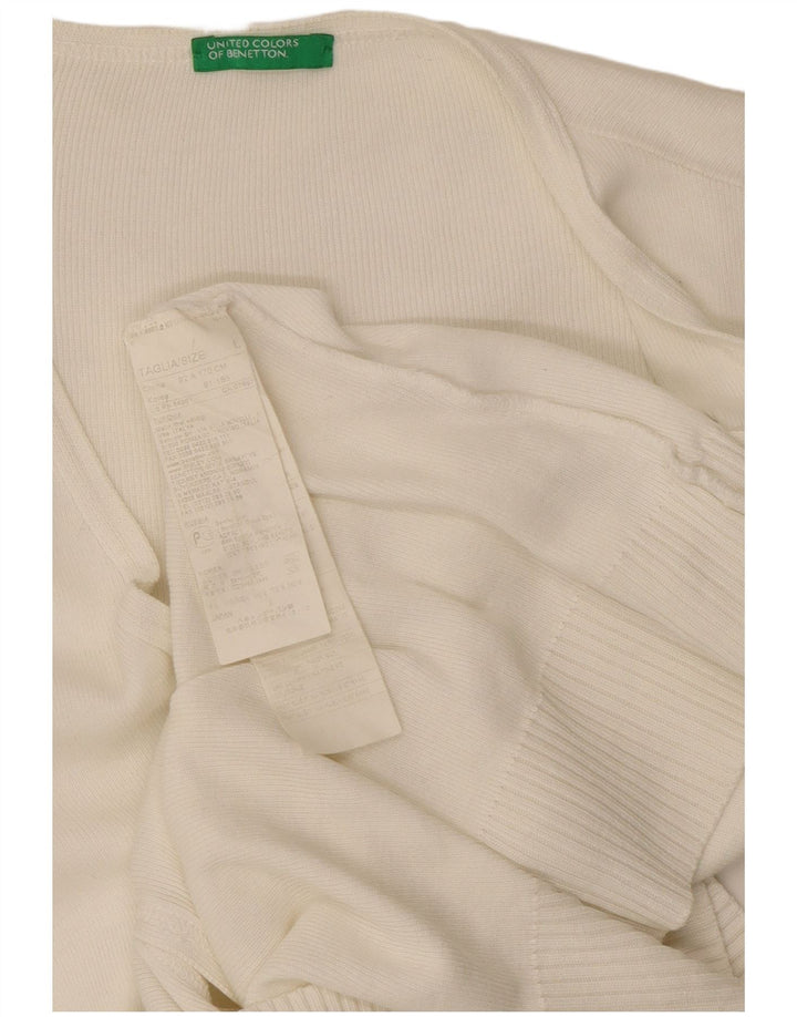 Benetton Damen-Cardigan-Pullover UK 14 Große weiße Baumwolle