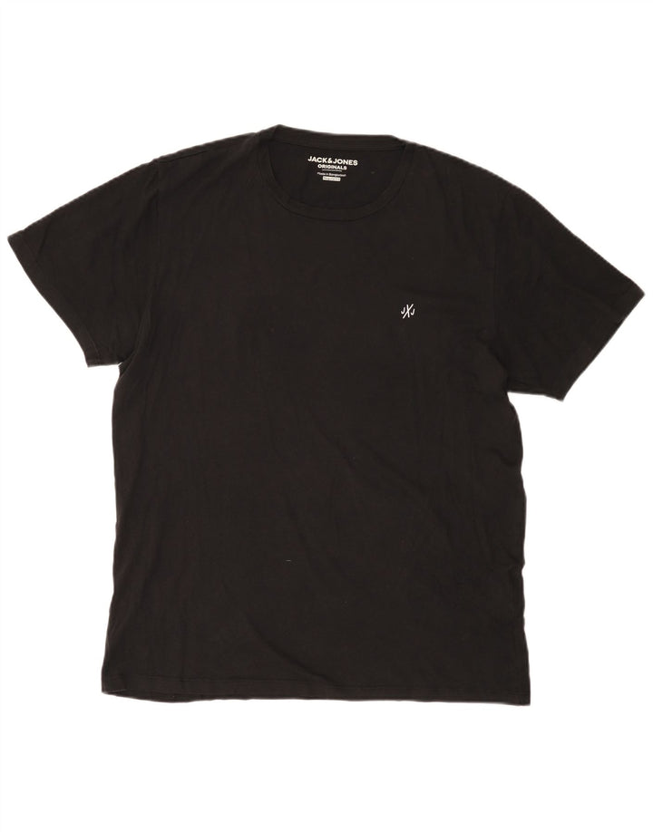 Jack & Jones Herren-T-Shirt mit normaler Passform, groß, aus schwarzer Baumwolle
