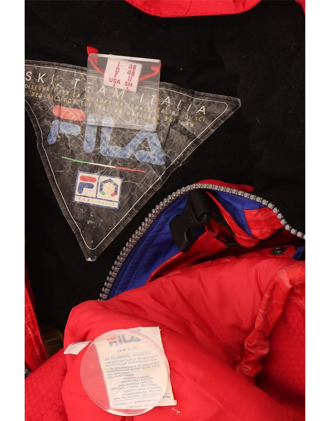 Fila Herren-Skijacke mit grafischer Kapuze, IT 48 XL, rotes geometrisches Polyester