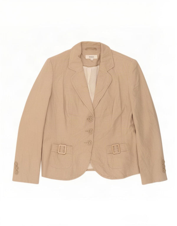 Marks & Spencer Damen-Blazer mit 3 Knöpfen, UK 12, Mittelbeige, Leinen