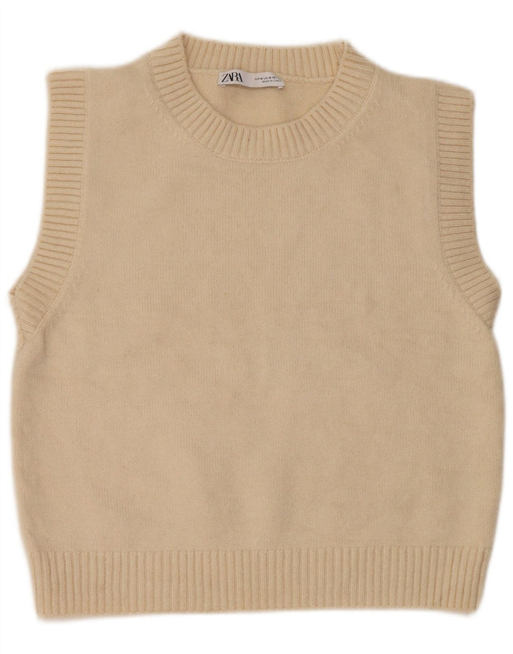 Zara Damen Weste Tank Top UK 14 Medium Weiß Acryl