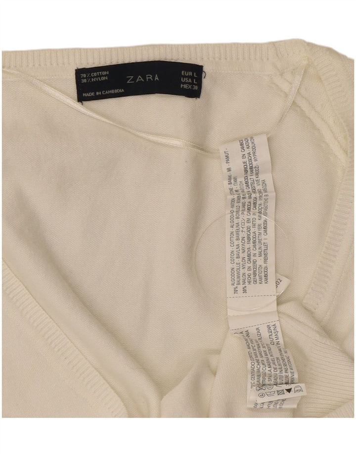 Zara Damen-Cardigan-Pullover UK 14 Große weiße Baumwolle