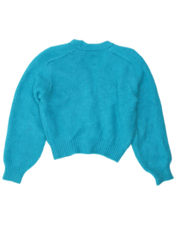 Zara Damen Loose Fit Crop Cardigan Pullover UK 10 Small Blau Acryl