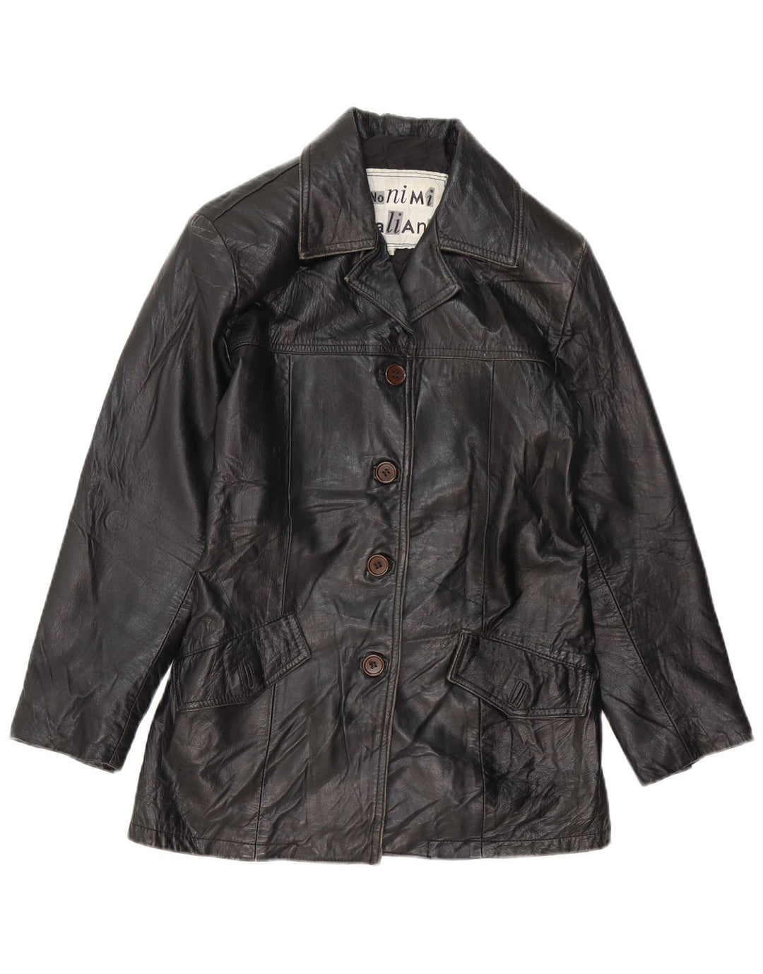 VINTAGE Damen Lederjacke UK 10 Kleines schwarzes Leder