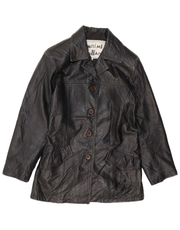 VINTAGE Damen Lederjacke UK 10 Kleines schwarzes Leder