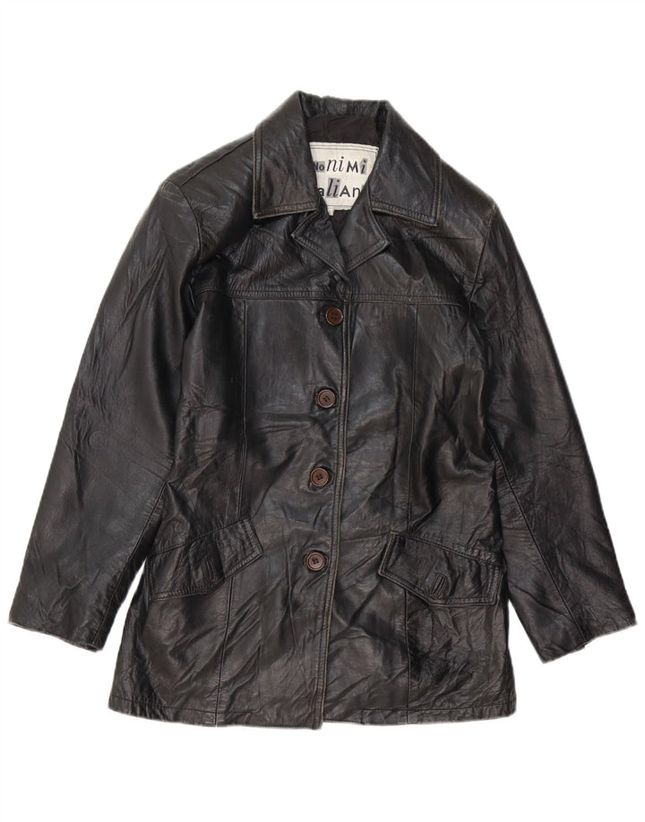 VINTAGE Damen Lederjacke UK 10 Kleines schwarzes Leder