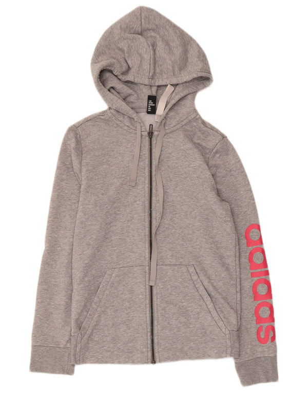 Adidas Damen Graphic Zip Hoodie Pullover UK 8/10 Small Grau gefleckte Baumwolle