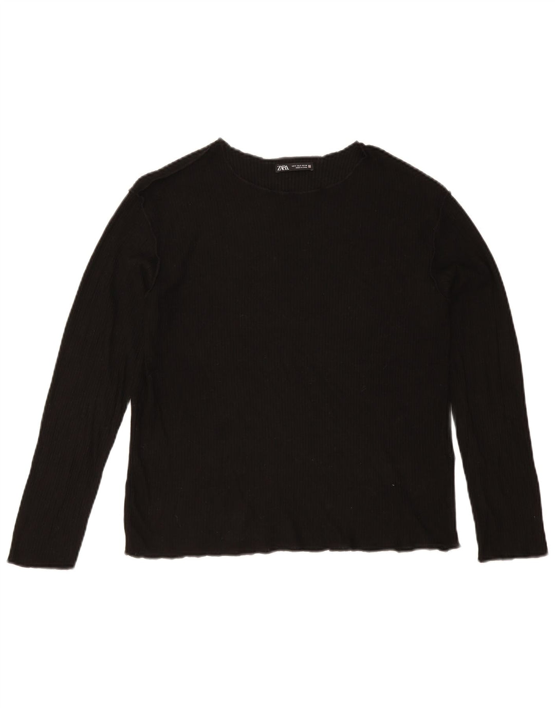 Zara Damen Top Langarm UK 10 Small Schwarze Viskose