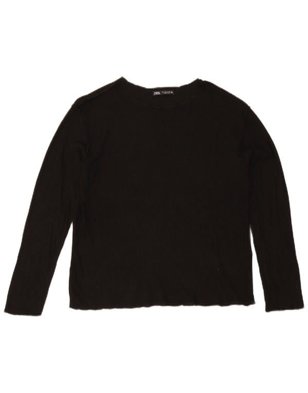 Zara Damen Top Langarm UK 10 Small Schwarze Viskose