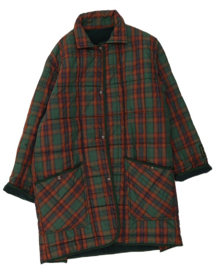 Vintage Damen Gepolsterter Mantel UK 18 XL Grün kariert
