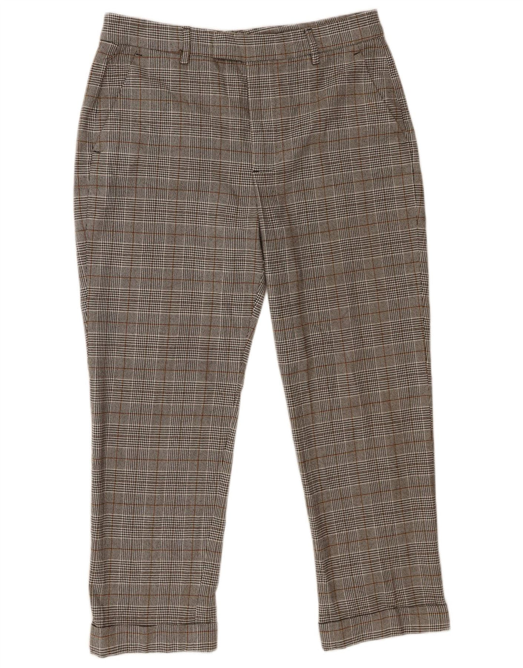 Schmale, verkürzte Hose für Damen von Zara, EU 40, mittelgroß, W30, L25, Grau mit Hahnentrittmuster